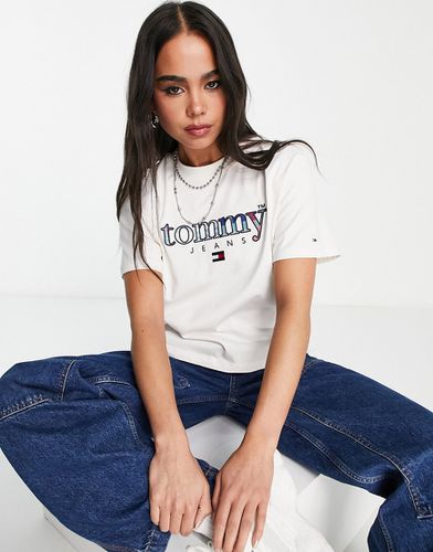 T-shirt bianca con logo a quadri scozzesi - Tommy Jeans - Modalova