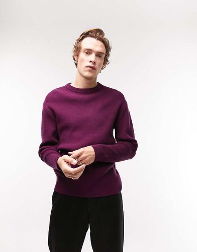 Maglione girocollo bordeaux a coste - Topman - Modalova