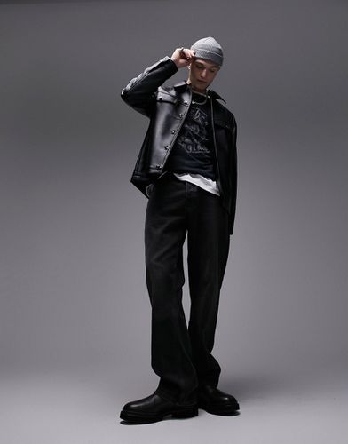Camicia giacca in pelle sintetica nera - Topman - Modalova