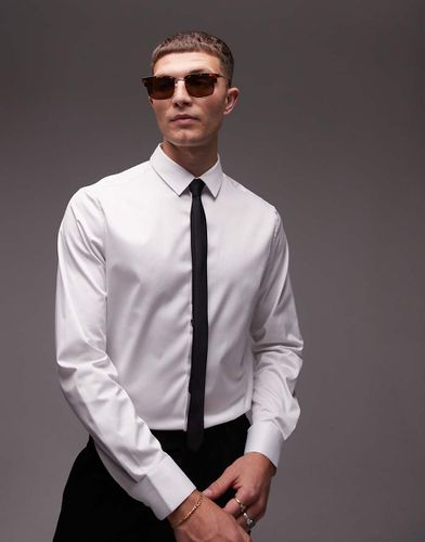 Camicia elegante a maniche lunghe bianca slim in rasatello - Topman - Modalova