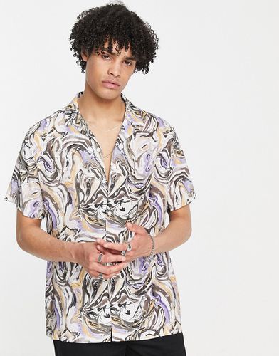 Camicia in viscosa con stampa marmorizzata e rever - Topman - Modalova