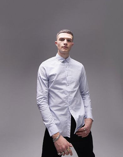 Camicia Oxford a maniche lunghe blu e bianca a righe - Topman - Modalova