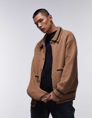 Cardigan spazzolato pesante con colletto e bordi a contrasto - Topman - Modalova