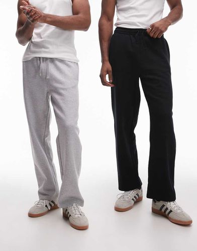 Confezione da 2 joggers dritti premium pesanti nero e grigio mélange - Topman - Modalova