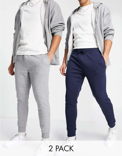 Confezione da 2 paia di joggers blu navy e grigi - Topman - Modalova