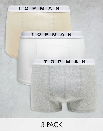 Confezione da 3 boxer aderenti colori grigio mélange, bianco e pietra - Topman - Modalova