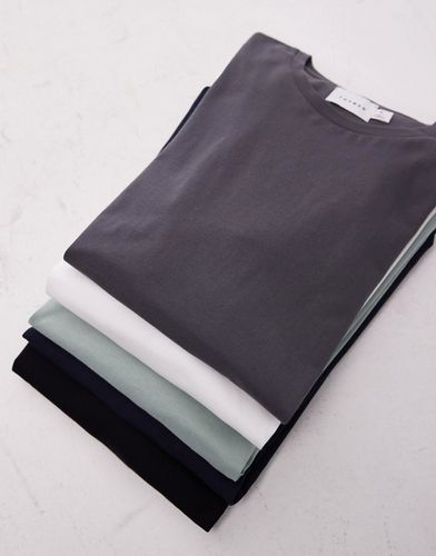 Confezione da 5 T-shirt classiche nera, bianca, blu navy, antracite e salvia - Topman - Modalova