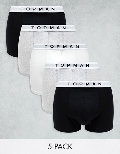 Confezione da 5 boxer aderenti neri, grigio mélange e bianchi con elastico bianco in vita - Topman - Modalova