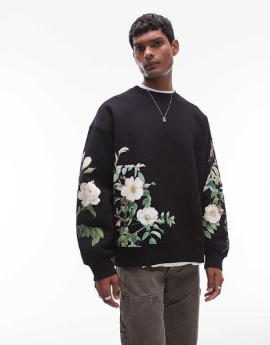 Felpa oversize nera con fiori stampati - Topman - Modalova