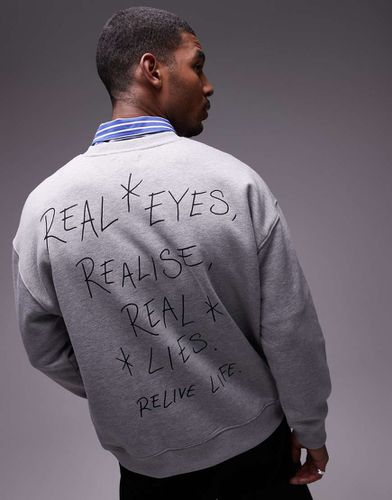 Felpa oversize mélange con stampa "Real Lies" - Topman - Modalova