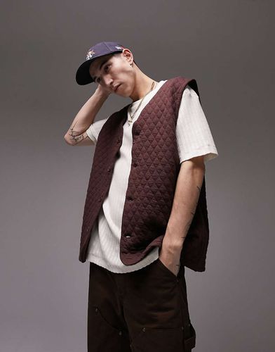 Gilet oversize marrone trapuntato - Topman - Modalova