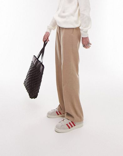 Pantaloni a fondo ampio in misto lana color pietra con vita elasticizzata - Topman - Modalova