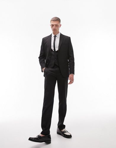 Pantaloni da abito premium neri elasticizzati in lana - Topman - Modalova