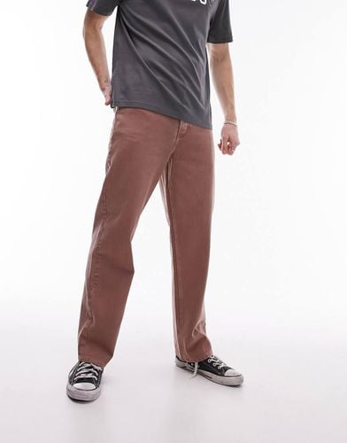 Pantaloni dritti marroni in twill di cotone - Topman - Modalova