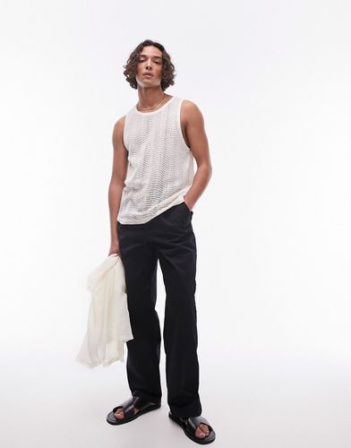 Pantaloni premium a fondo ampio neri con coulisse e pieghe - Topman - Modalova
