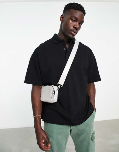 Polo super oversize in piqué nero - Topman - Modalova