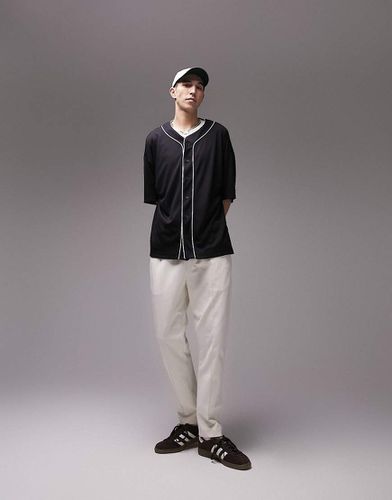 T-shirt oversize stile baseball in rete nera con profili a contrasto - Topman - Modalova