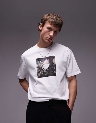 T-shirt oversize premium bianca con stampa floreale fotografica - Topman - Modalova