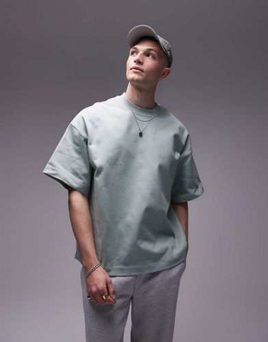 T-shirt oversize premium pesante 370 gsm con spalle scivolate color salvia - Topman - Modalova