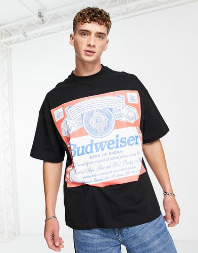 T-shirt super oversize nera con stampa "Budweiser" - Topman - Modalova