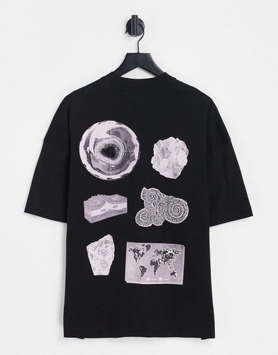 T-shirt super oversize nera con stampa di fossile sul davanti e sul retro - Topman - Modalova