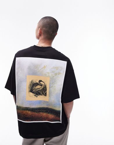 T-shirt super oversize nera con stampa di uccelli sul davanti e sul retro - Topman - Modalova