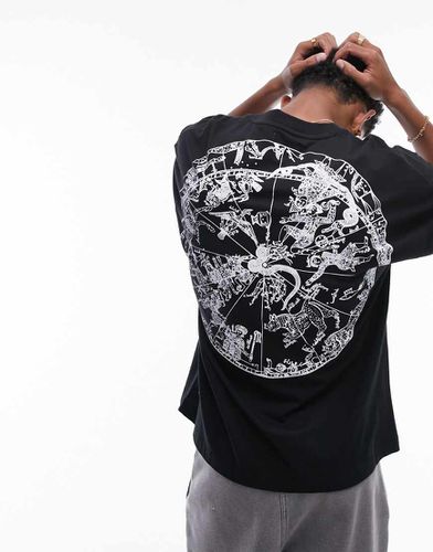 T-shirt super oversize nera con stampa di zodiaco sul davanti e sul retro - Topman - Modalova