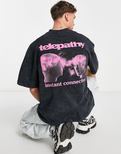 T-shirt super oversize nera con stampa "Telepathy" sul davanti e sul retro - BLACK - Topman - Modalova