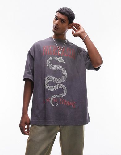 T-shirt super oversize slavato con stampa "Nirvana" con serpente - Topman - Modalova