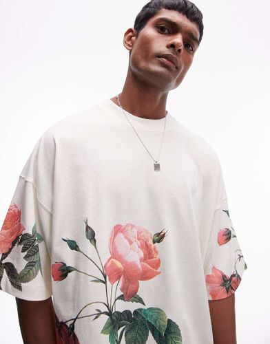 T-shirt premium super oversize écru con stampa a fiori - Topman - Modalova