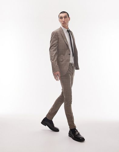 Wedding - Pantaloni da abito super skinny neutro a quadri - Topman - Modalova