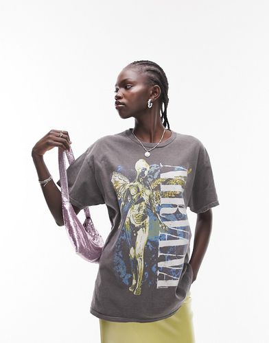 T-shirt oversize slavato con grafica su licenza "Nirvana" con angelo - Topshop - Modalova