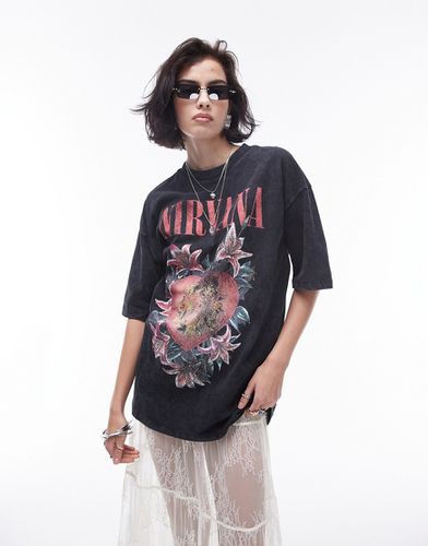 T-shirt oversize antracite con grafica "Nirvana" su licenza - Topshop - Modalova