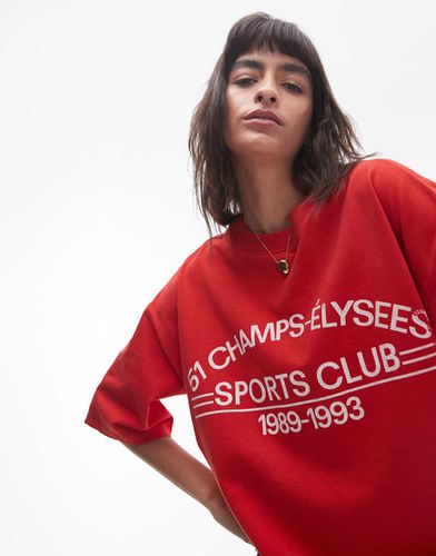 T-shirt oversize rossa con grafica "Champs Elysees" - Topshop - Modalova