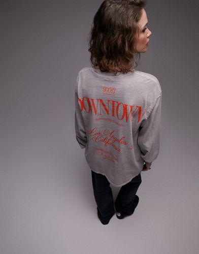 T-shirt a maniche lunghe skater grigia con stampa "Downtown" - Topshop - Modalova