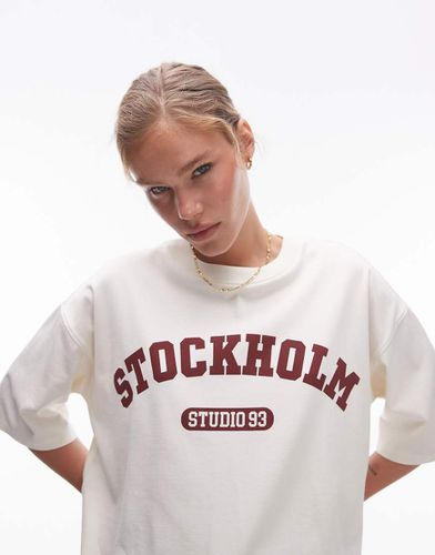 T-shirt color écru oversize con stampa "Stockholm" - Topshop - Modalova