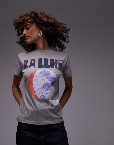 T-shirt ristretta grigia con stampa "La Lune" - Topshop - Modalova