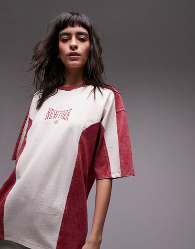 T-shirt slavato oversize con stampa sportiva New York - Topshop - Modalova