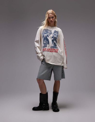 T-shirt skater a maniche lunghe écru con grafica vintage con motociclette - Topshop - Modalova