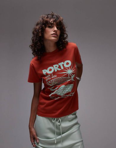 T-shirt slim fit color ruggine con grafica "Porto" - Topshop - Modalova