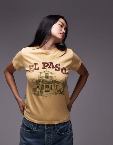 T-shirt slim fit color senape chiaro con grafica "El Paso" - Topshop - Modalova