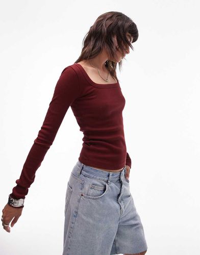 Top a maniche lunghe con scollo quadrato bordeaux - Topshop - Modalova