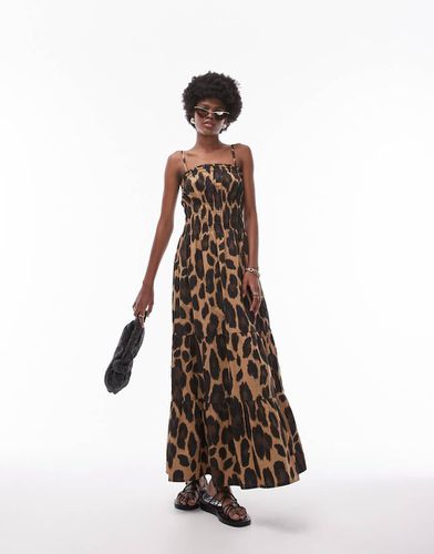 Vestito midi arricciato in popeline con stampa leopardata - Topshop - Modalova