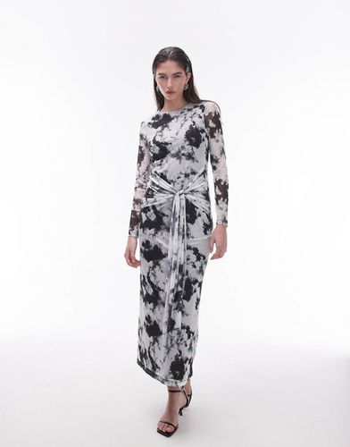 Vestito midi in rete con stampa astratta monocromatica e laccio - Topshop - Modalova