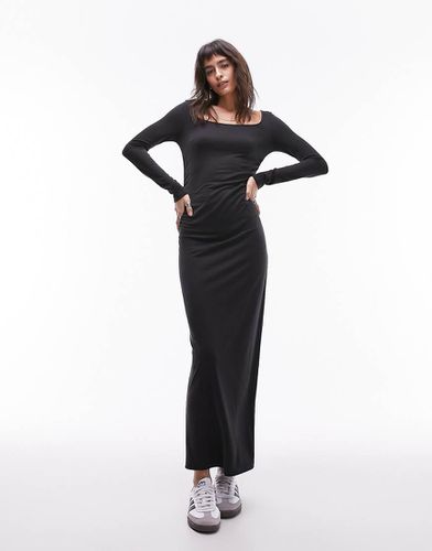 Vestito midi in tessuto cupro morbidissimo a maniche lunghe antracite - Topshop - Modalova