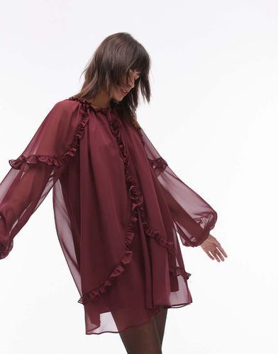 Vestito corto a trapezio bordeaux con volant - Topshop - Modalova