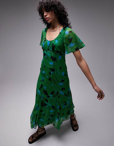 Vestito da giorno midi verde e blu a fiori - Topshop - Modalova