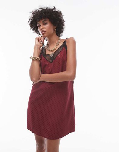 Vestito sottoveste corto bordeaux jacquard con finiture in pizzo - Topshop - Modalova