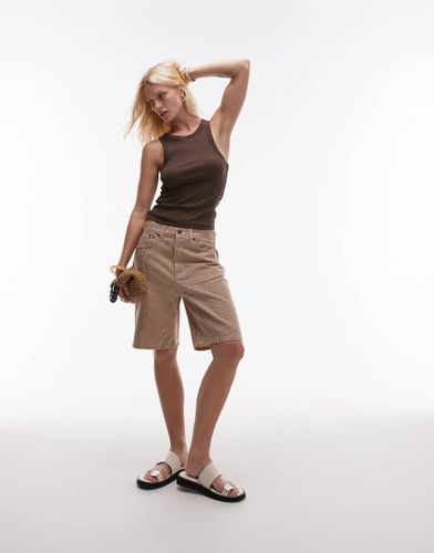 Bermuda large en denim - Fauve rayé - Topshop - Modalova