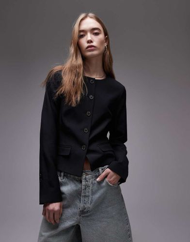 Blazer sans col à encolure ronde - Noir - Topshop - Modalova